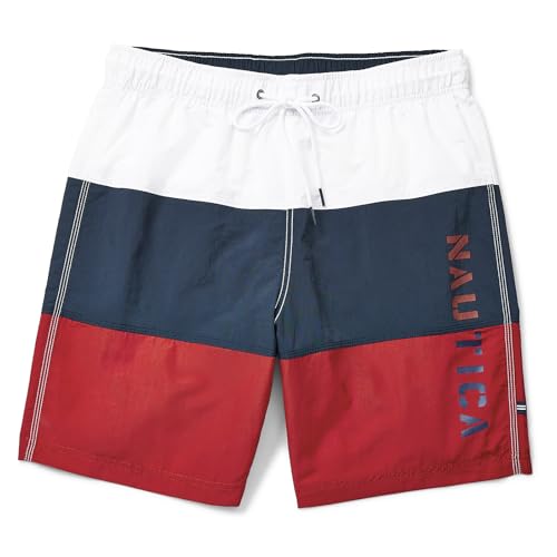 Nautica Men's Quick Dry Red Logo Swim Trunks - Medium, Tri-Block Series