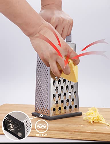 4-Sided Box Grater for Cheese, Vegetables & Fruits - Ergonomic Design