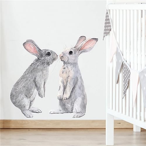 Two Little Bunnies Wall Stickers, sacinora Cute Rabbit Animal Wall Decals Removable Vinyl Peel and Stick for Nursery Kids Baby Living Room Bedroom Children's Room Playroom Art Decorations