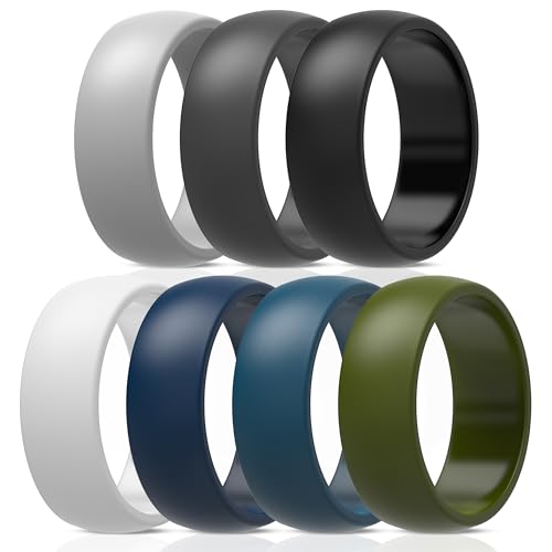 Silicone Wedding Rings for Men - Pack A: Stone Grey, Graphite Grey, Eclipse Blue, Pure White, Charcoal Black