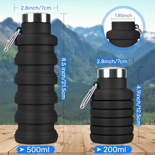 16oz Collapsible Silicone Water Bottle - Black, Leak-Proof