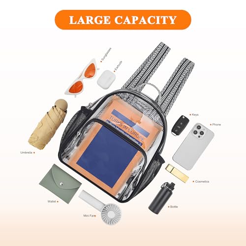 Clear Mini Backpack for Stadium Events - 12x10x4.2, Black Guitar Strap