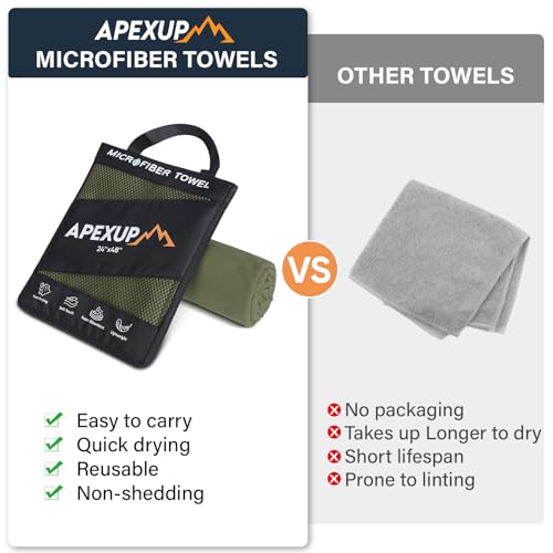 Microfiber Travel Towel - Ultra Absorbent Quick Dry - 24"×12" Army Green