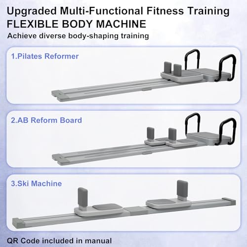 Pilates Reformer with Extended Track - 5-in-1 Home Fitness Machine - Gray