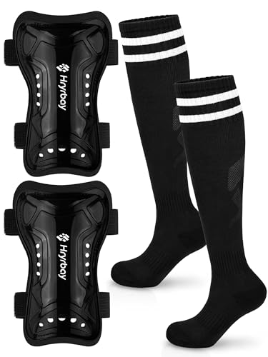 Kids Soccer Shin Guards and Socks Set - Black Medium