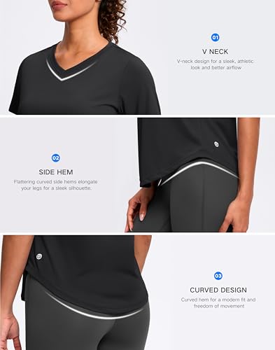 Women's V-Neck Dry Fit Workout Shirt - Short Sleeve, Large, Black