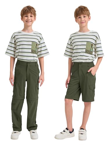 Yevtzl Boys Lightweight Cargo Convertible Hiking Pants - Army Green, Large