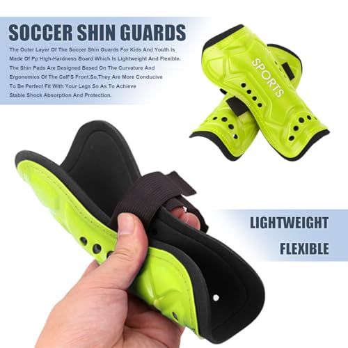 Youth Soccer Shin Guards - Neon Yellow, Size M - Protective Gear