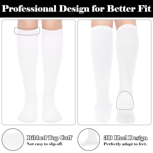 Knee High Socks for Women - 3 Pack White Cotton Tube Socks