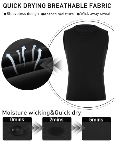 Boys Sleeveless Compression Shirt - Youth Athletic Tank Top - Black, Small