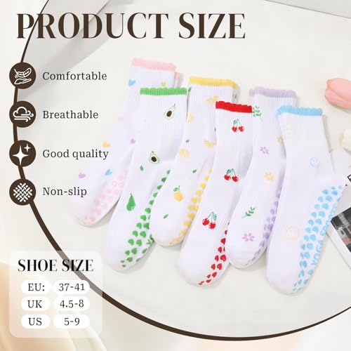 Women's Ruffle Pilates Grip Socks - 8 Pairs Cotton Non-Slip - Cool Fresh