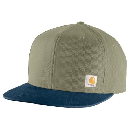 Carhartt Men's Dusty Olive Flat Brim Cap - Durable Workwear Hat, One Size