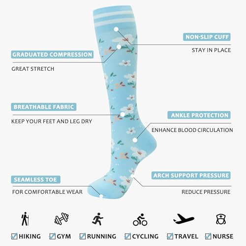 Fenglaoda Large-X-Large Compression Socks Women Men 4 Pairs Support for Running Travel