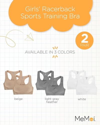 MeMoi Girls Sports Bra 2-Pack M-12 Light Gray Heather Teen Training Bras