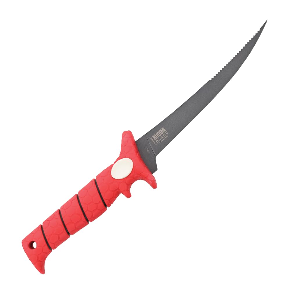 BUBBA Tapered Flex Fillet Knife with Sperrated Spine 7" with Non-Slip Grip, Corrosion-Resistant Stainless Steel for Filleting, Fishing, Outdoors