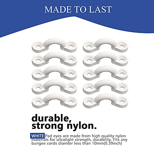 Kayak Pad Eye Kit - 10 Nylon Tie Down Loops, Stainless Steel Screws - White
