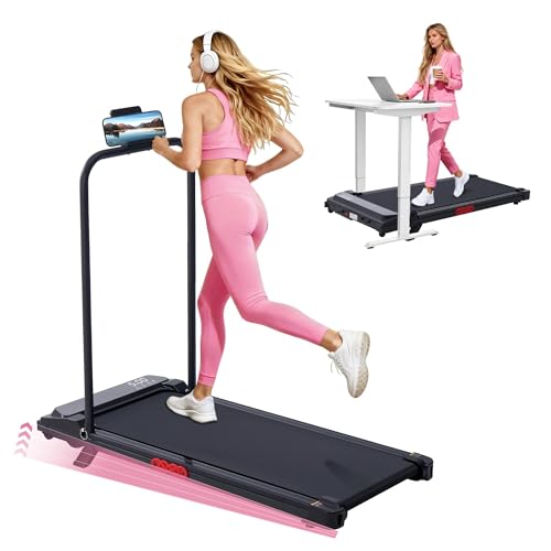 Portable Treadmill with Handle Bar - Compact Under Desk Walking Pad, 0.6-7.6MPH, Supports 350LBS