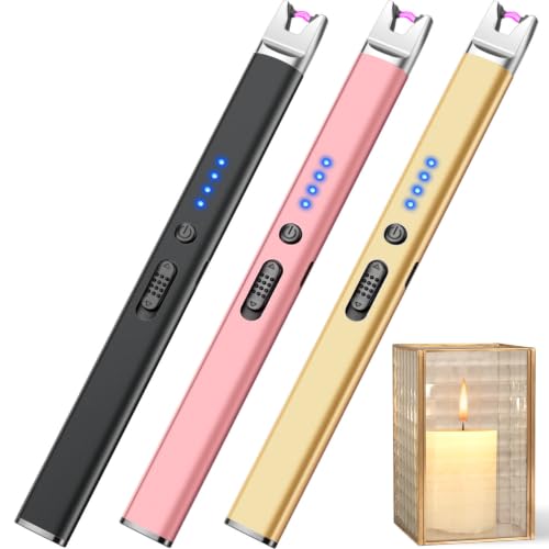 Rechargeable Candle Lighters 3-Pack USB Long Stem Electric Lighters Gift Set - Black, Pink, Gold