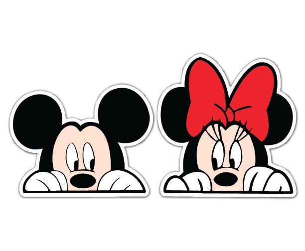 Peeking Mickey & Minnie Mouse Vinyl Decals - Waterproof Stickers, Pack of 2