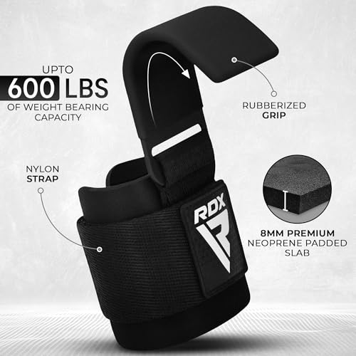 Weight Lifting Hooks with Neoprene Wrist Support - Black