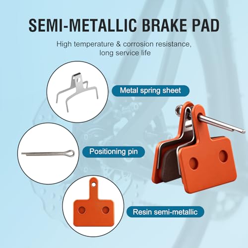 High-Performance Bike Brake Pads - 4 Pairs, Resin & Semi-Metallic - Orange