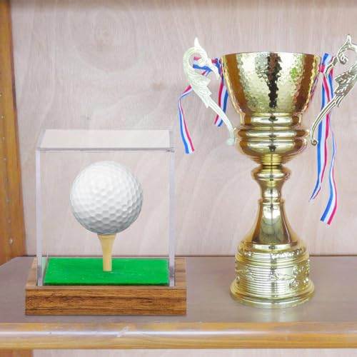 Clear Acrylic Golf Ball Display Case with Wood Base & Tee - 1 Pack