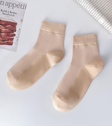 Arukora Women Ankle Thin Socks 6 Pairs Size 5-8 Mesh Breathable Crew Socks - White Black Gray Beige