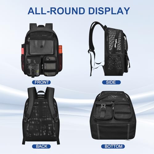 Heavy Duty Mesh Backpack for Hiking & Sports - Black 25L