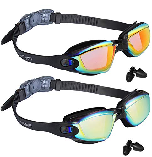 EverSport Swim Goggles Pack of 2 - Anti-Fog, Light Orange & Aqua, Men Women Youth