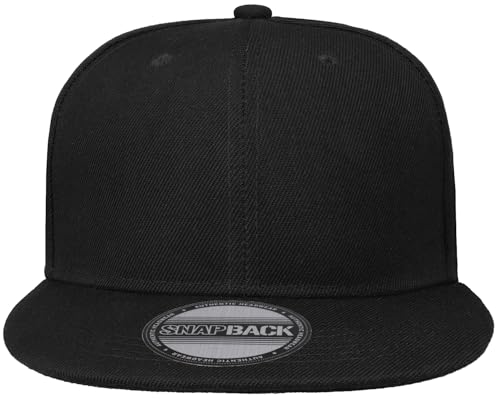 Gelante Adjustable Black Snapback Hat for Men - Flat Bill Baseball Cap - One Size