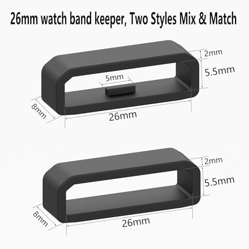 26mm Watch Band Keeper Loops - Black Silicone Fastener Rings