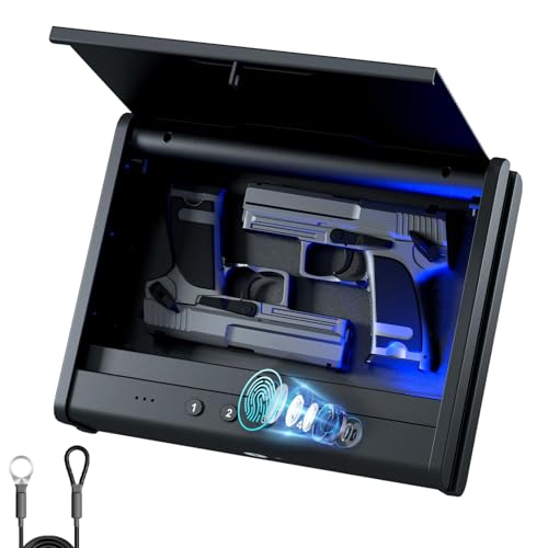 Biometric Fingerprint Handgun Safe with Backlit Keypad & Interior Light