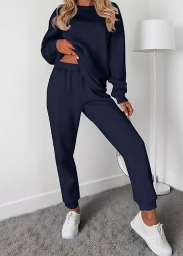 KIRUNDO Women's 2 Piece Sweatsuit Lounge Set Navy Medium - Matching Outfit