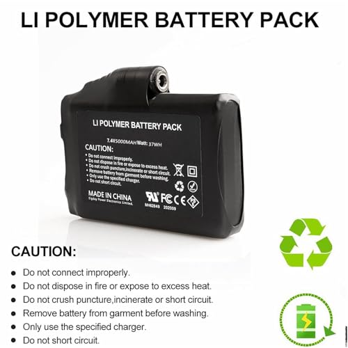 7.4V 5000mAh Rechargeable Battery Pack for Heated Apparel – Replacement for Gloves, Vests, Jackets, Socks, and More
