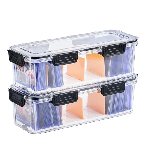 DEEIF 2 Pack Trading Card Storage Box for Toploaders with Dividers - Clear Acrylic Organizer for Sports & Gaming Cards