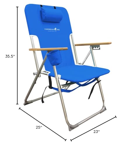 Caribbean Joe 4-Position Folding Beach Chair with Headrest & Cup Holder
