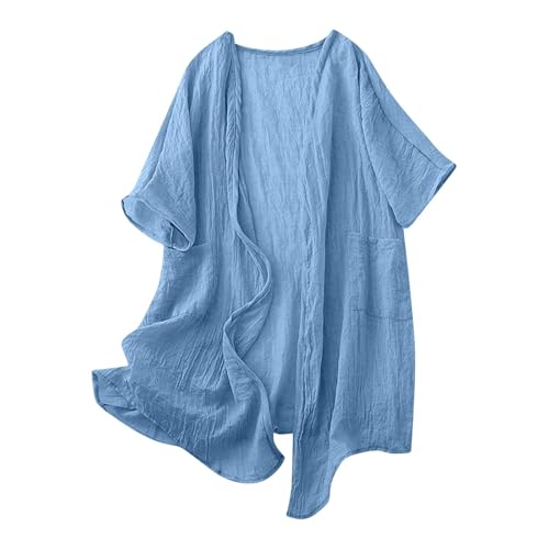 Lightweight Cotton Linen Cardigan for Women - Blue, XX-Large