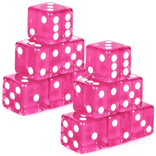 12-Piece 19mm Translucent Casino Dice Set - 6-Sided Square Corner - Rose Red