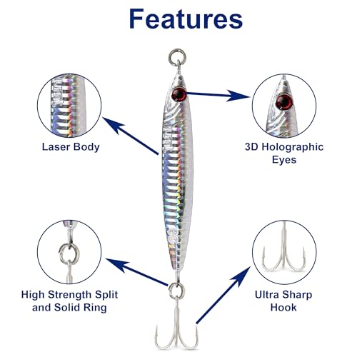 40g Silver Casting Jig with Treble Hook - Sea Bass, Fluke, Porgy - 1 Pack