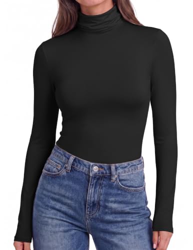 Women's Thermal Turtleneck Long Sleeve Shirt - Medium / Black