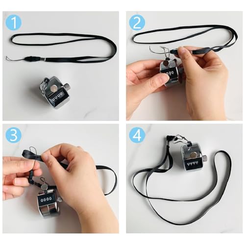 4-Digit Metal Hand Tally Counter - Mechanical Clicker with Lanyards