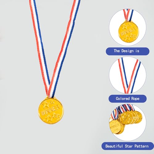 30 Pcs Gold Winner Medals with Ribbon for Sports & Parties