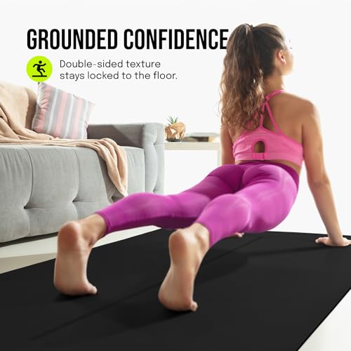 Extra Wide Non-Slip Yoga Mat with Alignment Marks - Black