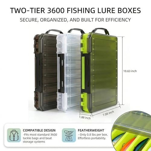 Drchoer White Large 2-Pack Fishing Tackle Box – 14-Compartment Double-Sided Lure Case (L)