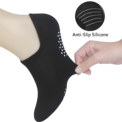 Non-Slip Pilates Socks for Women - Large Grip Sole - 9.5-11.5 - 6 Pairs