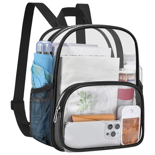 Clear Backpack for Stadiums - Medium Size Black - 11.5x9.5x6 In