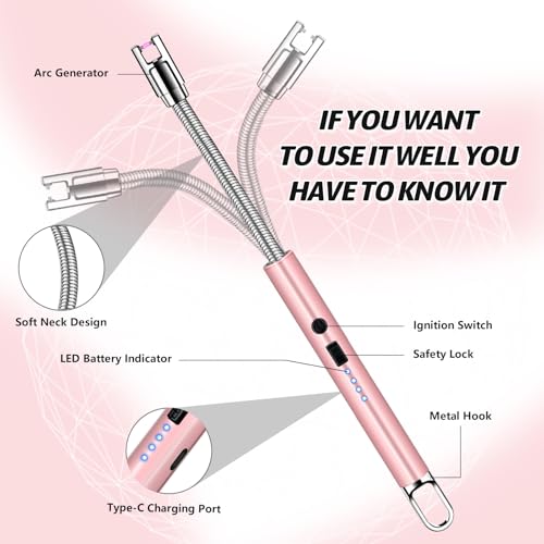 Electric Candle Lighter - 2 Pack Pink Flameless Windproof