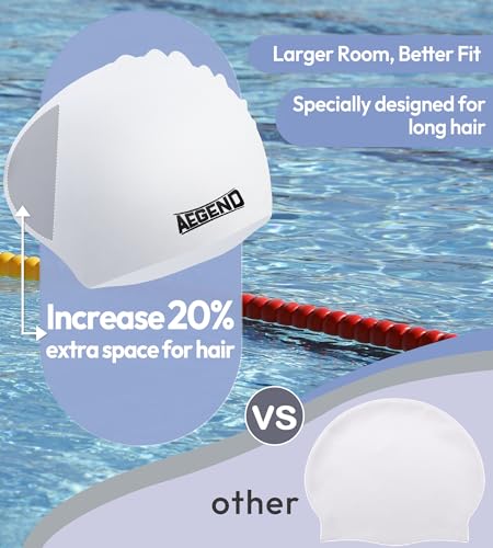 Silicone Swim Cap for Long Hair - Waterproof Swimming Hat - White