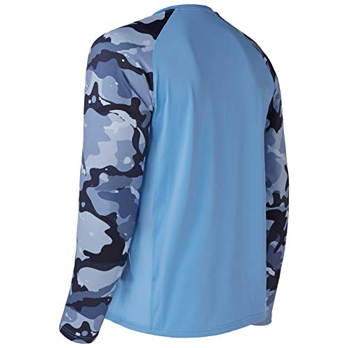 BASSDASH UPF 50 Men's Camouflage Long Sleeve Quick Dry Fishing Tee – X-Large, Carolina Blue Camo