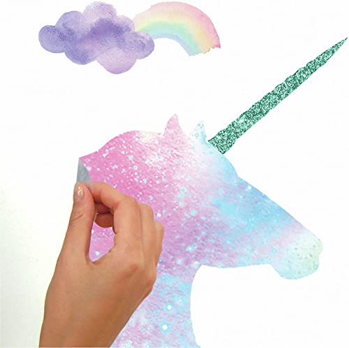 RoomMates Galaxy Unicorn Peel and Stick Wall Decal with Glitter – Large Reusable Wall Art